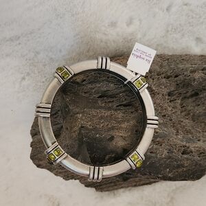 NWT Lia Sophia "Industry" Silver with yellow green cut crystal stretch bracelet
